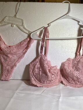 Victoria's Secret Pink Lace Underwire Bra and Bikini Set